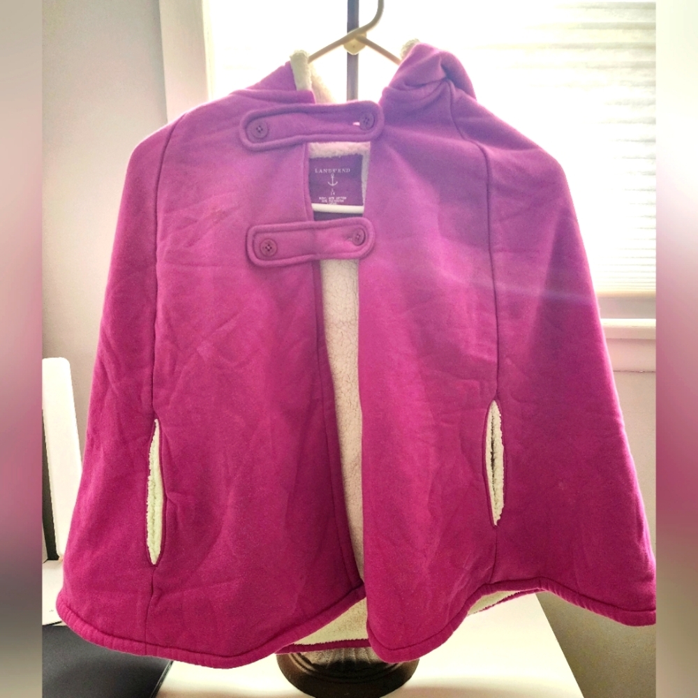 Land's End Kids Pink Fleece Lined Poncho Cape Sz L-14